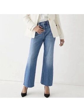 J. Crew Wide Leg Crop Jeans 27 High Rise Raw Hem Cropped BO755 2023 Style